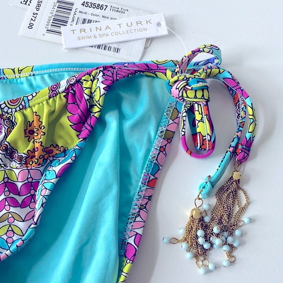 Trina Turk turquoise reef gold string bikini bottom multicolor blue bead NWT 10 - Picture 3 of 13